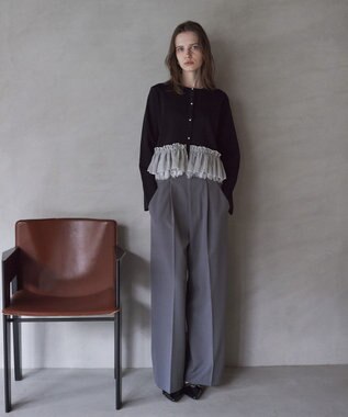 YECCA VECCA レースレイヤードラッフルカーディガン Black