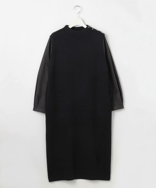 J.PRESS LADIES L 【洗える】CLOTH COMBI KNIT ワンピース ブラック×スレート系
