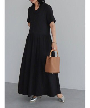 Green Parks ローウエスト切替開襟シャツワンピース Black