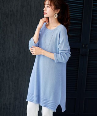 Tiaclasse L 【洗える】リラックス感のあるラグランスリーブニット サックス