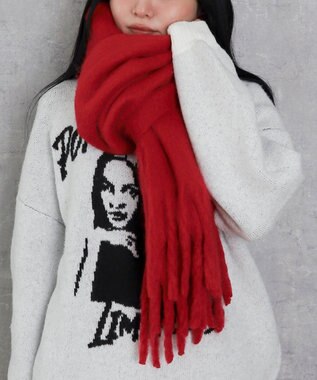 WEGO 【マフラー/ユニセックス着用】ワイドフリンジストール レッド