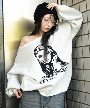 WEGO 【2025年秋冬新作】2WAYグラフィックワンショルBIGニット 柄3