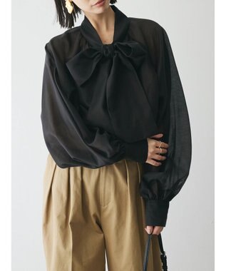 Green Parks AnriettMusee シアーボウタイブラウス Black
