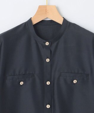 組曲 【洗える・涼感】シアーボイルバンドカラー ブラウス ネイビー系