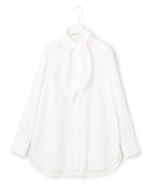 ICB 【洗える】CRySiタイプライター ボウタイ付きバンドカラーシャツ オフホワイト系