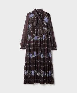 GRACE CONTINENTAL フラワープリントティアードワンピース ブラウン