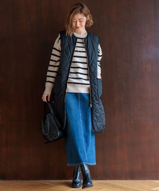 23区 S 【Oggi2月号掲載/洗える】ピュアカシミヤ クルーネック ニット ベージュ×ブラック