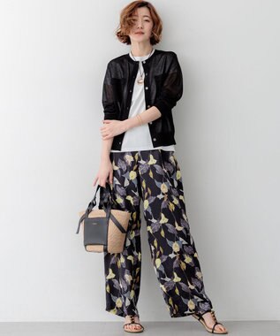 23区 カラーリリープリント ワイド パンツ ブラック系