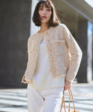 23区 S 【見上愛さん着用/新色追加/VERY掲載】ツイード ニット ジャケット ピンクミックス