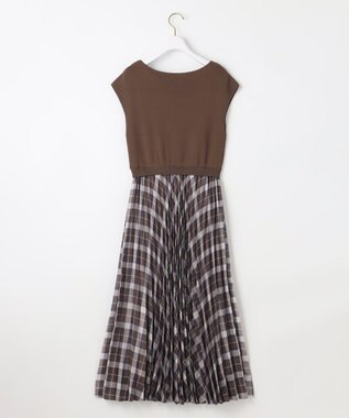 ANY SIS 【洗える】オンブレーチェックコンビ ワンピース モカ系