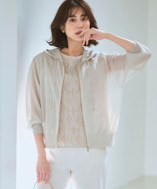 23区 L シャイニーシアーニット ジップアップ パーカー