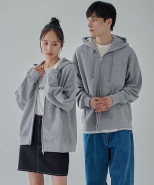 WEGO 【ユニセックス着用ITEM/SMLサイズ展開】リラックスフィットダブルZIPパーカー 杢グレー