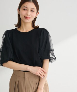 Green Parks チュールボリュームスリーブニットプルオーバー Black