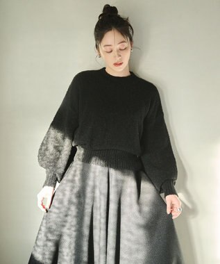 #Newans 【洗える】クロップドバルーンボリュームスリーブニット ブラック系