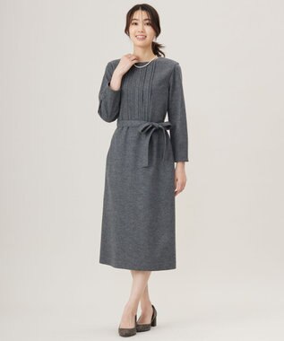 J.PRESS LADIES L 【セットアップ対応】ウールスムース タックディテール ワンピース グレー系