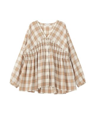 Green Parks 【しゃれシャツ】イージーケアＶネックチェックブラウス Beige