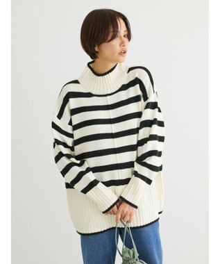 Green Parks 洗える　バックスリットニットプルオーバー Border