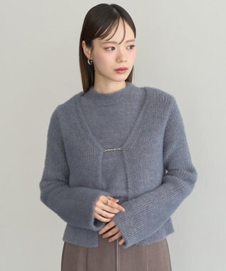 earth music&ecology SET2点チャーム付きシャギーニット＋インナー Charcoal Gray