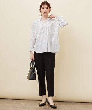 ANY SIS L 【洗える】トロミシャツカラー ブラウス ピンクストライプ