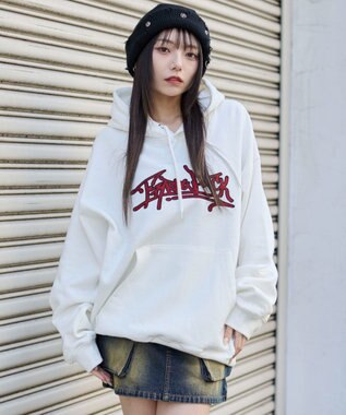 WEGO 【ユニセックス着用ITEM/SMLサイズ展開】グラフィックロゴプルパーカー ホワイト