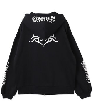 WEGO 【裏起毛/セットアップ対応】グラフィック裏起毛ZIPビッグパーカー ブラック