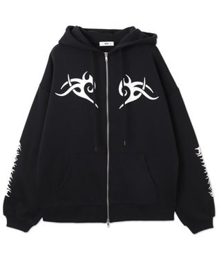 WEGO 【裏起毛/セットアップ対応】グラフィック裏起毛ZIPビッグパーカー ブラック