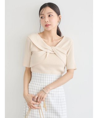 earth music&ecology フロントクロスリブニットプルオーバー Ivory