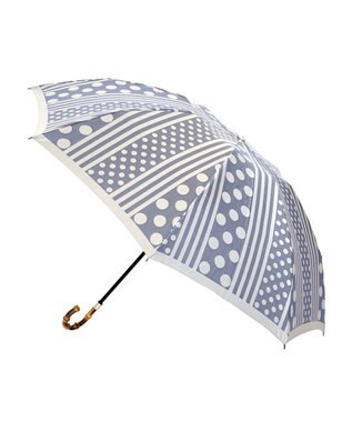 槇田商店 Kirie ドットとストライプ アッシュブルー 折りたたみ傘 紺