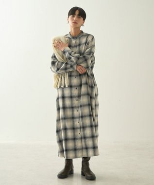 AMERICAN HOLIC バンドカラーチェックシャツワンピース Check Gray