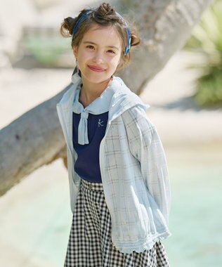 組曲 KIDS 【150-160㎝】【UVケア】オパールチェック パーカー サックスブルー系