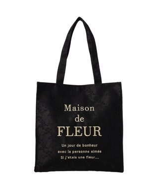 Maison de FLEUR リボンレースブランドロゴ刺繍スクエアトート Black
