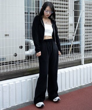 WEGO ベロアショートZIPパーカー ブラック