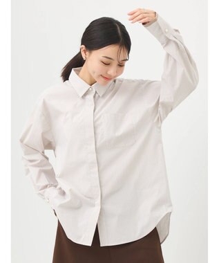 earth music&ecology パールボタンシャツ Stripe Beige
