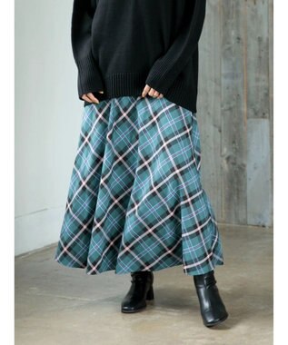 Green Parks ・Ｐｅｔｉｔ　Ｆｌｅｕｒ　バイヤスチェックフレアスカート Green