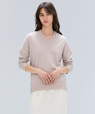 【洗える】POMPE / ウールカシミヤ配色ラインVネックニット
