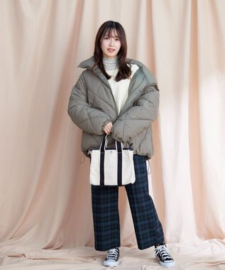 Tiaclasse 【安田美沙子さん着用・洗える】起毛チェック柄ワイドパンツ ネイビー