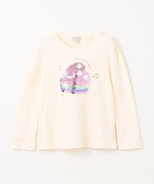 ANY KIDS ミラクルスパンコール長袖Tシャツ エクリュ（ケーキ×ピアノ）