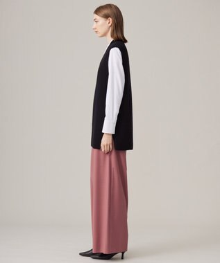 ICB L 【洗える】 ウールヴィスコースストレッチ タックパンツ オールドローズ系