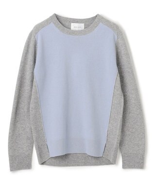 BEIGE， 【WEB限定・洗える】ROGAN / バイカラーウールクルーネックニット Sax x L Gray