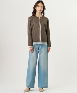 J.PRESS LADIES S 【レイヤードスタイルに】コットンスムース レースデザイン カットソー グレージュ系