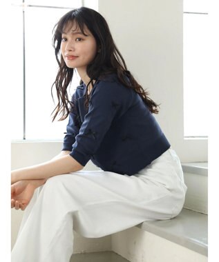Green Parks ・ＡＮＤ　ＳＥＡＲＣＨ　メニーリボン５分袖ニット Navy