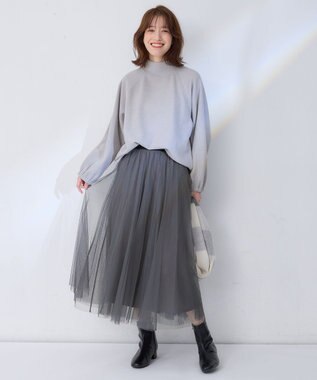 ANY L リブ起毛モックネックプルオーバー グレー