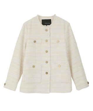 YECCA VECCA ノーカラーツイードジャケット Ivory