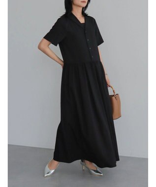 Green Parks ローウエスト切替開襟シャツワンピース Black