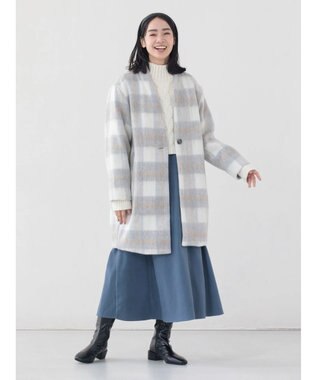 Green Parks コクーンシルエットチェックシャギーコート Gray