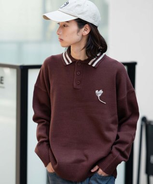 WEGO ラインポロニットプルオーバー ブラウン