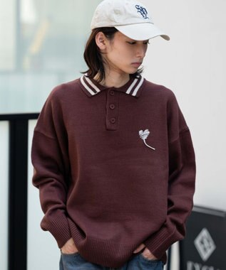 WEGO ラインポロニットプルオーバー ブラウン