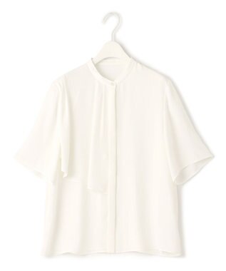 ICB 【洗える】BackSatinAmunzen 5分袖ラッフルデザインブラウス オフホワイト系