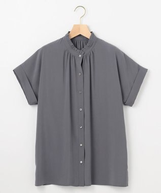 組曲 バウンディングシャーティング バンドカラーフリル ブラウス グレー系