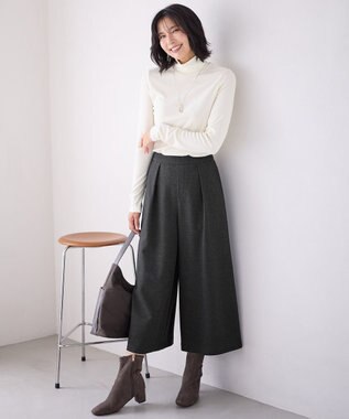 ANY 【洗濯機可/ウエストゴム】ライトツイードワイドパンツ チャコール